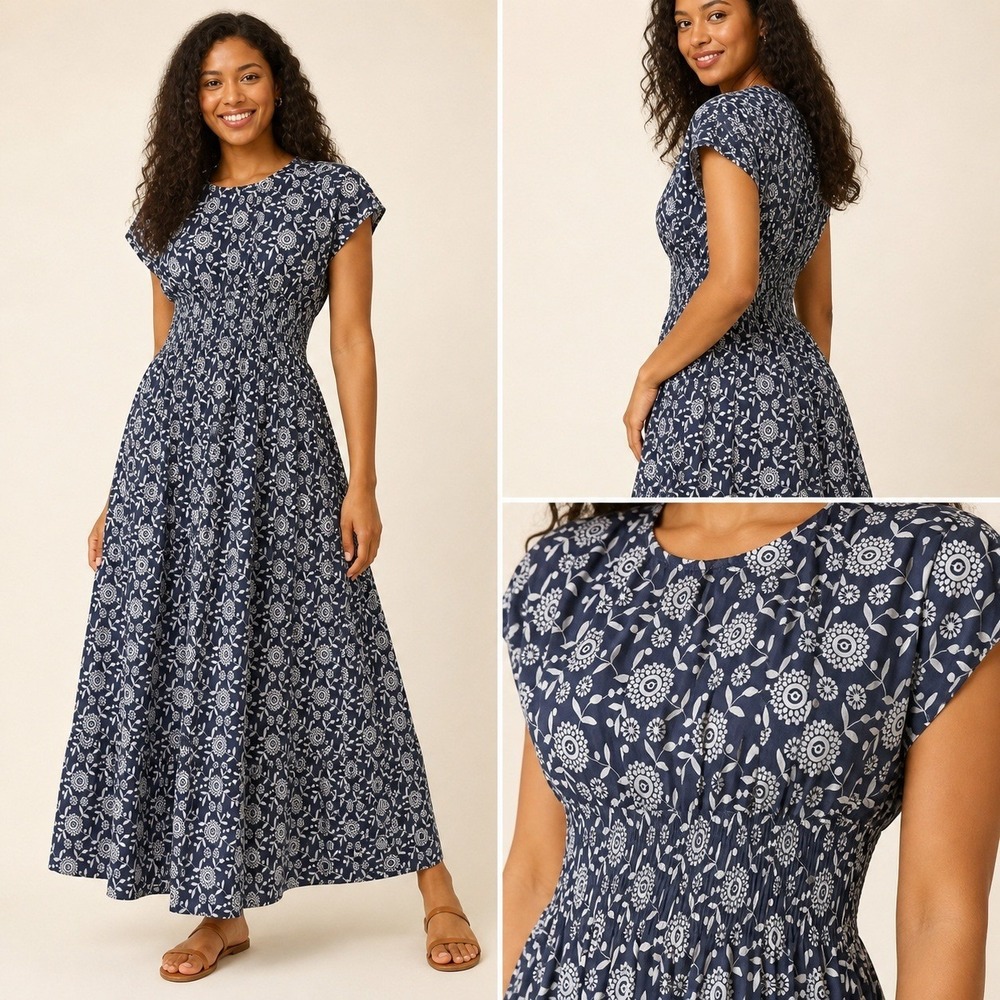 Hyacinth House Tuckernuck Keeley Smocked Cotton Floral Maxi Dress Womens M Med